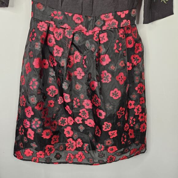 Vtg 90s YUA House Embroidered Mini Dress Black Red Floral Holiday Party Small - Picture 3 of 7